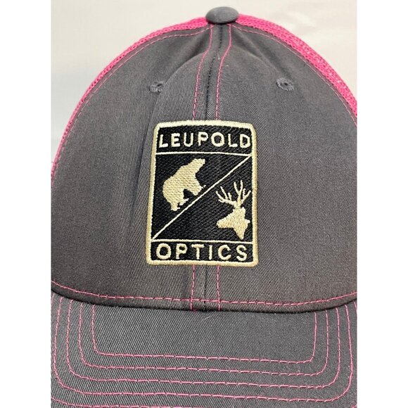 Leupold & Stevens hat cap 7" snap back trucker mesh Optics Hunting gray pink - Picture 7 of 8